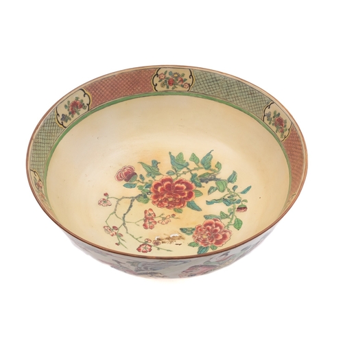 54 - A Chinese 'Yang Family' famille rose punch bowl, Qianlong the exterior painted with six equestrian l... 