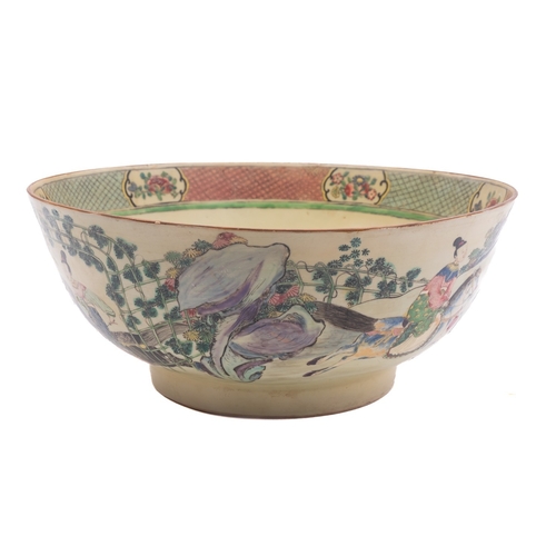 54 - A Chinese 'Yang Family' famille rose punch bowl, Qianlong the exterior painted with six equestrian l... 