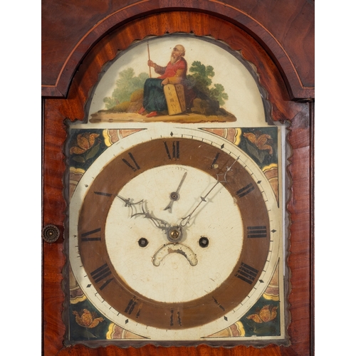 569 - A mahogany longcase clock the eight-day duration movement striking the hours on a bell with the twel... 