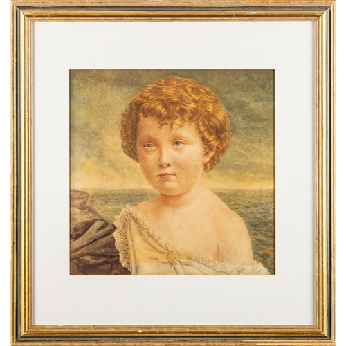 612 - British School, early 20th Century - Portrait of a child, sea in the background - Watercolour - 33 x... 