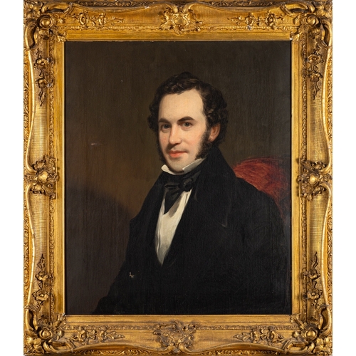 621 - British School, 19th Century -  Portrait of William Brown, wearing a black suit and a black cravat, ... 