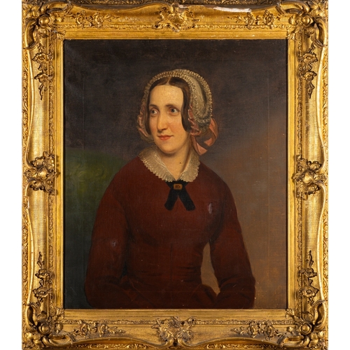 622 - British School, mid-19th Century - Portrait of Maria Brown (wife of William Brown), wearing a red dr... 