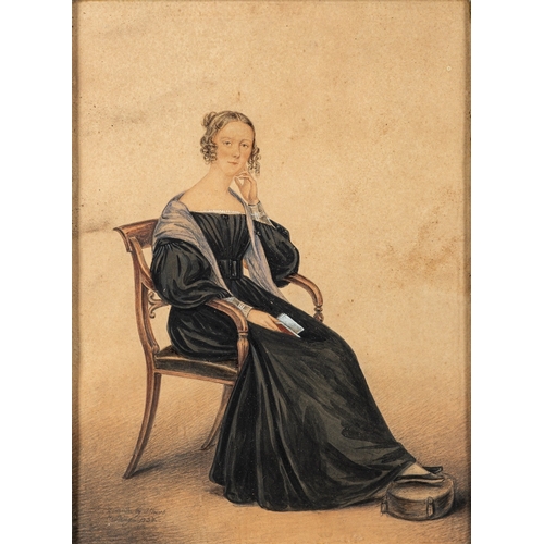 629 - Albin Roberts Burt (British, 1783-1842) - Seated portrait of a lady - Pencil and ink wash - 28.5 x 2... 