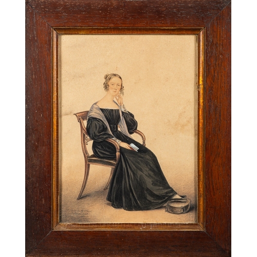 629 - Albin Roberts Burt (British, 1783-1842) - Seated portrait of a lady - Pencil and ink wash - 28.5 x 2... 