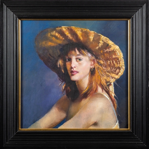 630 - *Robert O. Lenkiewicz (British, 1941-2002) - Girl with Stray Hat - Oil on canvas - 58 x 58cm - 80.5 ... 