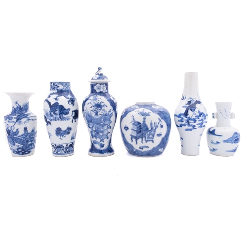 67 - A Chinese blue & white jar and five vases, late Qing dynasty the jar painted with lotus panels of au... 