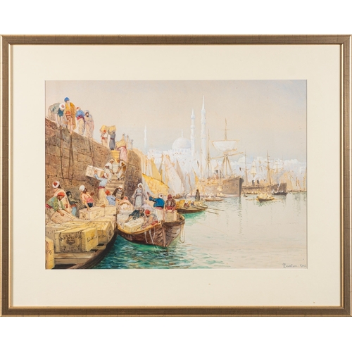 681 - Charles Robertson A.R.W.S. (British, 1844-1891) - Unloading Tea in Constantinople - Watercolour - 35... 