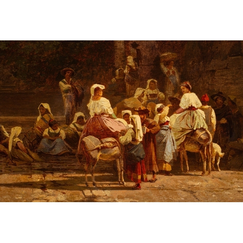 706 - Franz Richard Unterberger (Austrian, 1838-1902) - Market scene in Palestrina, in the Roman Campagna,... 