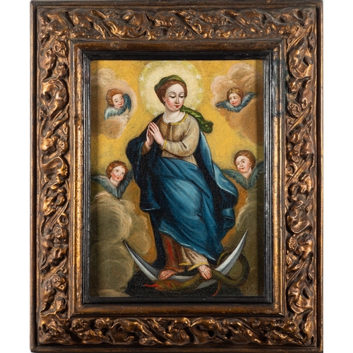 722 - Spanish School, 17th/ 18th Century - Immaculate Conception - Oil on canvas - 43 x 31cm - 66 x 54cm f... 