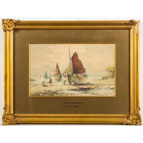 747 - William Joseph Julius Caesar Bond (British, 1833-1926) - Wirral Fishing Boats - Watercolour - 12.5 x... 