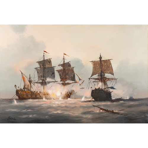 747A - Jason (Les Spence) - Battle scene at sea - Oil on canvas - 60 x 90cm - Signed lower left