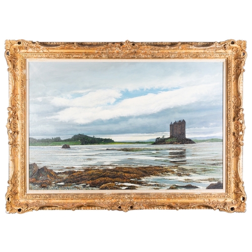 775 - British School, 20th Century - View of Castle Stalker, Argyll - Oil on canvas - 49 x 75cm -  Signed ... 