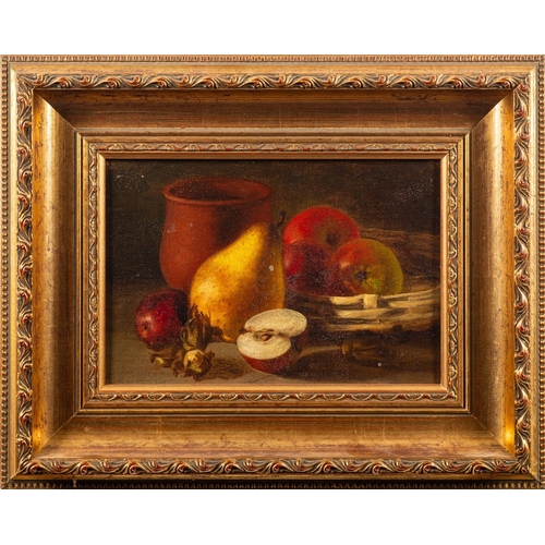 786 - Early 20th Century School - Still life with apples and a pear - Oil on board - 16 x 25cm - 32 x 41cm... 