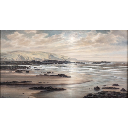 811 - Bob Tucker (British, b. 1951) -  Wembury: Seascape - Oil on canvas - 40 x 75cm - Signed lower left