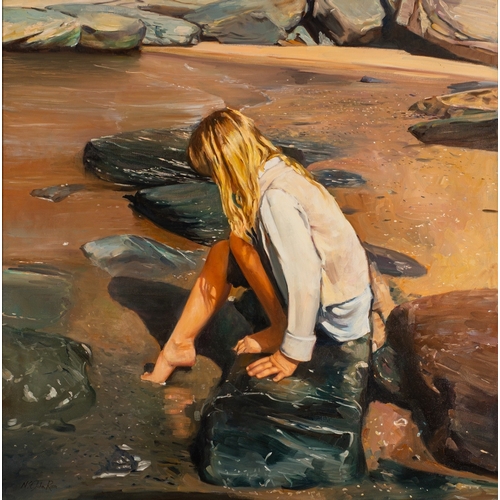 814 - Nicholas St. John Rosse (British, b. 1945) - Testing The Water: Chantale in Rock Pool at Trebarwith ... 