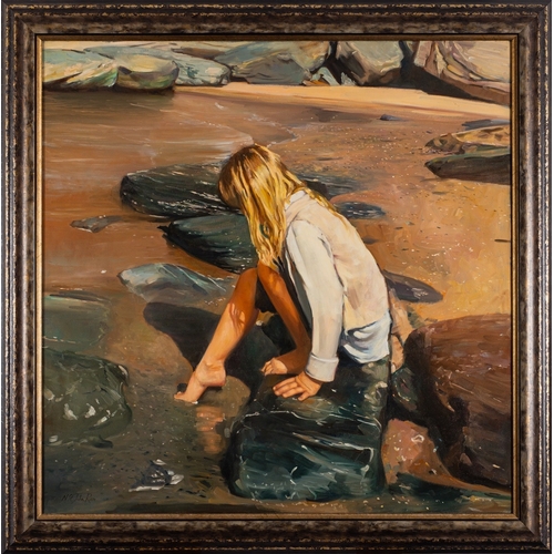 814 - Nicholas St. John Rosse (British, b. 1945) - Testing The Water: Chantale in Rock Pool at Trebarwith ... 