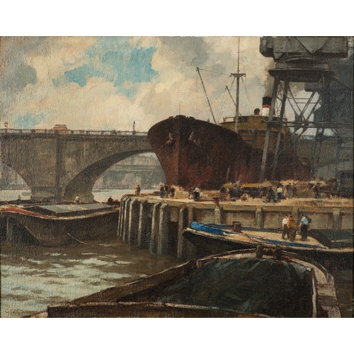 815 - *Cyril Walduck Edwards (British, 1902-1982) - Scene near London Bridge: London docks - Oil on canvas... 