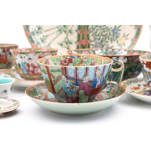 83 - A group of Chinese Canton famille rose porcelain tea and other wares, late Qing Dynasty enamelled in... 