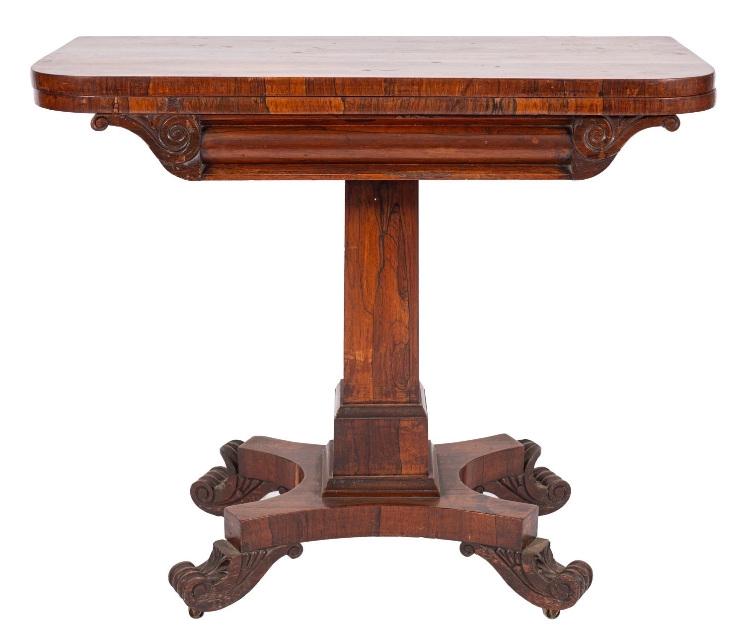 An early Victorian rosewood rectangular card table, the baize lined ...