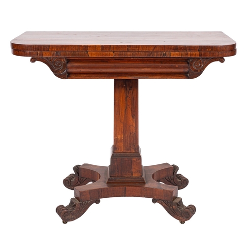An early Victorian rosewood rectangular card table, the baize lined ...
