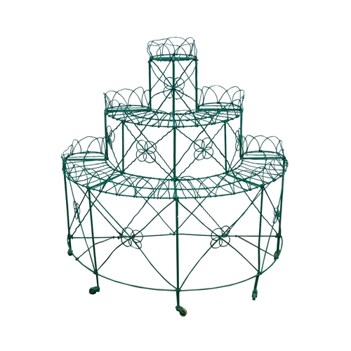 1189 - A wirework plant stand, early 20th century; of tiered demi-lune form and openwork throughout, the ci... 