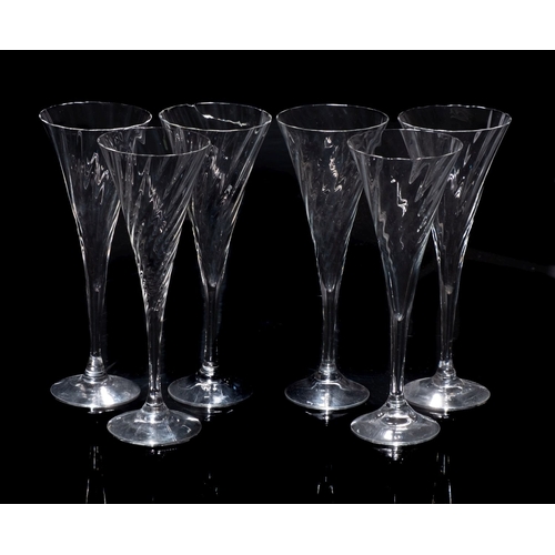 1 - A suite of Orrefors Helena wrythen moulded trumpet shaped glasses, comprising seven large, seven med... 