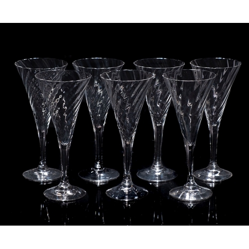 1 - A suite of Orrefors Helena wrythen moulded trumpet shaped glasses, comprising seven large, seven med... 