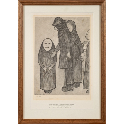 144 - *Laurence Stephen Lowry (British, 1887-1976) -  'Family discussion' - Lithograph - 34 x 24cm - 54 x ... 
