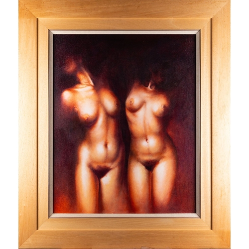 152 - Bonnie-Helen Hawkins (British, b. 1969)- Dark Sisters - Acrylic on board - 67.5 x 54cm - 93 x 79.5cm... 