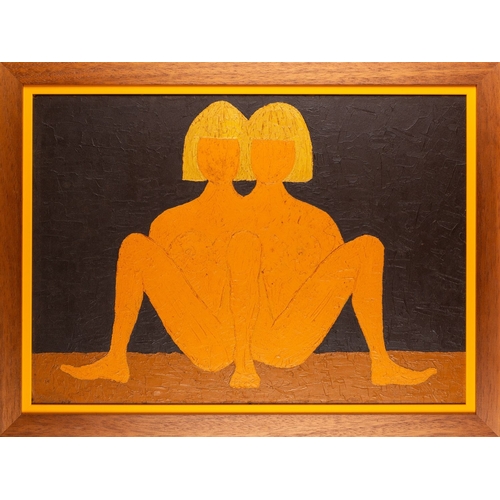 155 - M Willey (British, 20th Century) - Composition with two blond women - Acrylic on board - 46 x 66cm -... 