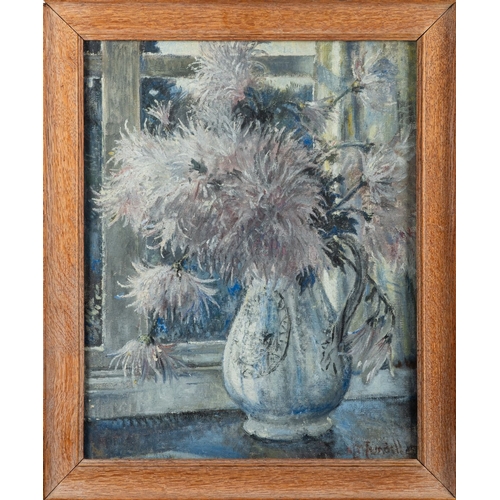 171 - Nora Lucy Mowbray Cundell (British, 1889-1948)  - Pink chrysanthemums - Oil on board - 49.5 x 39.5cm... 