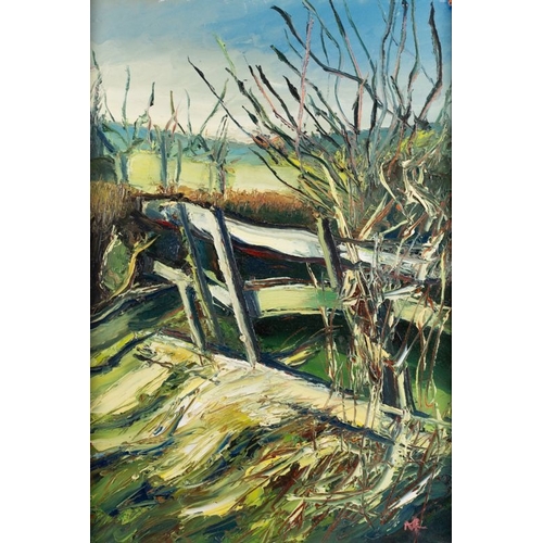 183 - *Anthony Rossiter (British, 1926-2000) - Spring Fence No. 1 - Oil on board - 37.5 x 25cm - 55.5 x 43... 