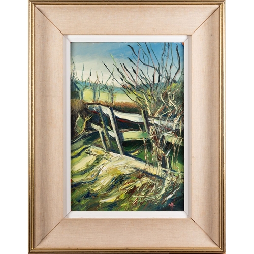 183 - *Anthony Rossiter (British, 1926-2000) - Spring Fence No. 1 - Oil on board - 37.5 x 25cm - 55.5 x 43... 