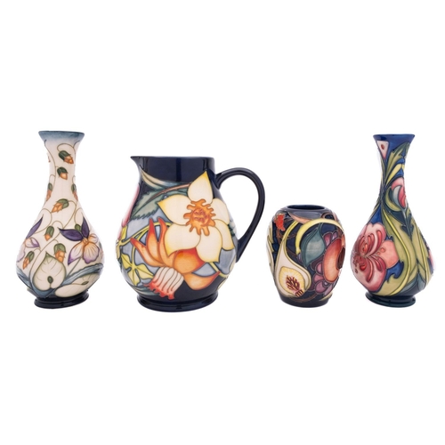 34 - Three Moorcroft pottery vases and a jug, comprising Never Before after Emma Bossons, impressed and p... 