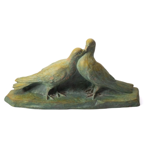 539 - After Joseph d''Aste (1881-1945), a Continental painted terracotta group of pigeons, early 20th cent... 