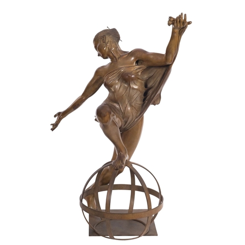 546 - Jean-Paul Floch, (French b.1949); 'Harmonie', a patinated bronze model of a dancing girl, portrayed ... 