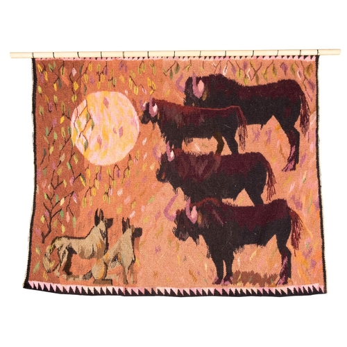 547 - Naomi Semele (Botswanan, late 20th century), a hand woven tapestry representing cattle and hounds in... 