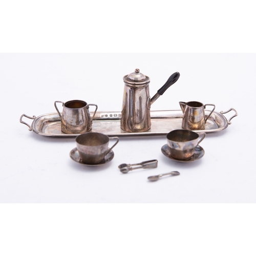 115 - An Edward VII silver miniature doll's house coffee service and tray by Levi & Salaman, Birmingham 19... 