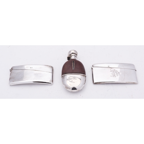 164 - A Victorian silver and glass hip flask by Minshull & Latimer, Birmingham 1891, of small oval form, b... 