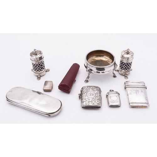 165 - A mixed group of silver items including; a George V spectacle case by Arthur Barnett & Co Ltd, Birmi... 