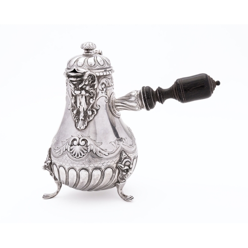 172 - A French silver chocolate pot marked on the lid and body with a Fleur-de-lis also marked to the neck... 