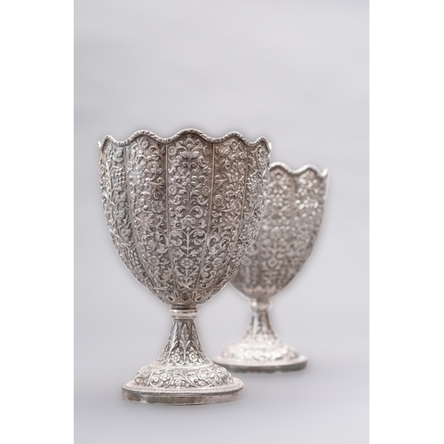 175 - A pair of late 19th century Indian Kutch silver standing cups or goblets marked W&O, probably Luckno... 