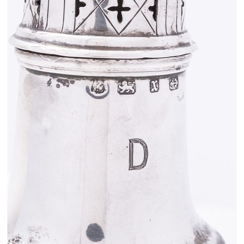 27 - A George V silver sugar castor, maker's mark over struck, Birmingham 1891, of vase shape, with pull ... 