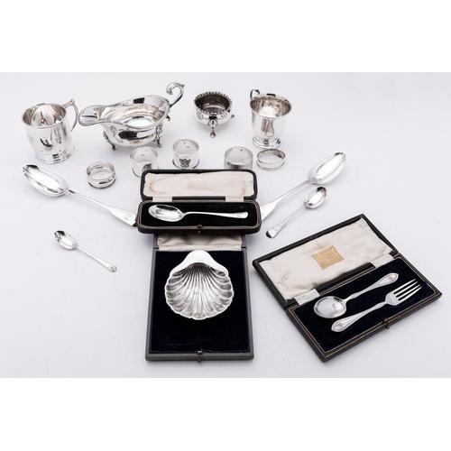 35 - A mixed group of silver and silver plated items including; a christening mug by Deakin & Francis Ltd... 