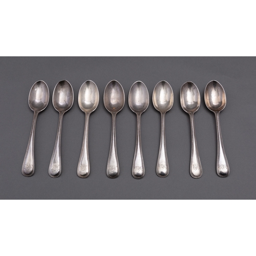 59 - A matched set of Old English and Bead pattern dessert spoons mostly by Robert Stewart, various dates... 