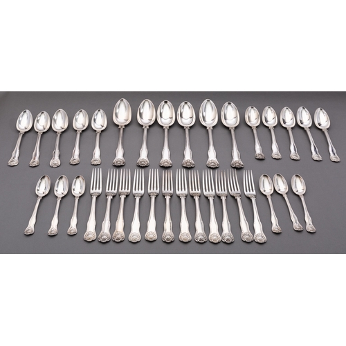 64 - A matched canteen of Victorian flatware King's Husk pattern cutlery, various makers and dates, with ... 