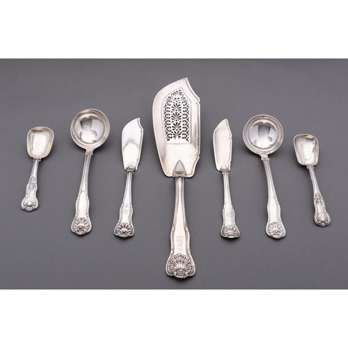 65 - A matched group of silver King's Husk pattern cutlery including; a fish slice by William Eaton, Lond... 