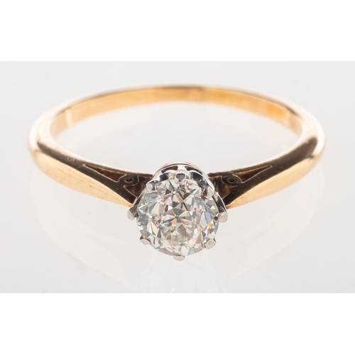 735 - A diamond solitaire ring, claw set with an old mine-cut diamond, diamond approx. 0.66 carat, (approx... 