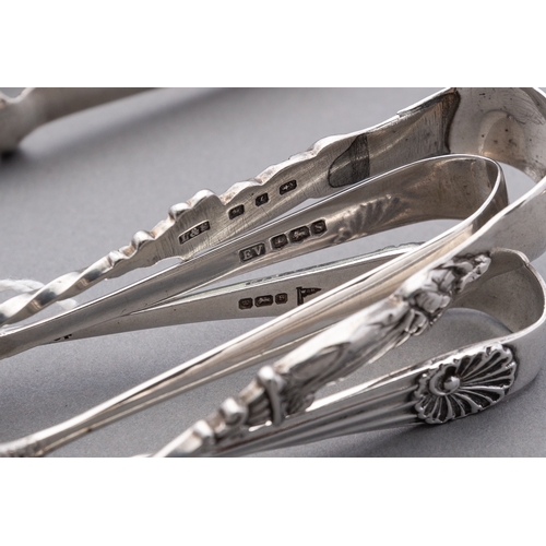 95 - A mixed group of silver sugar tongs including; a pair of modern design sugar tongs by The Vilcar Com... 