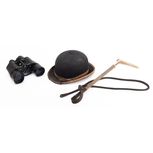 1029 - A Swaine & Adney riding crop, together with a  Lock & Co bowler hat 63cm circumference and a pair of... 